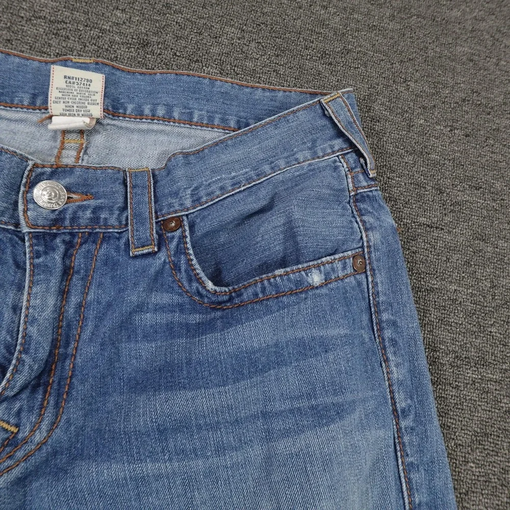 True Religion Jeans Mens 34 Blue Straight‎ World Tour Horseshoe Stitch 34x29